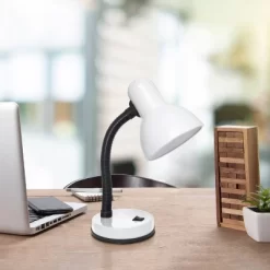 14.25" Traditional Fundamental Metal Desk Task Lamp And Bowl Shaped Shade With Flexi Gooseneck White - Creekwood Home -Lighting Specialty Shop GUEST 5574eed6 192f 414a 89b7 0a01b5be17d8