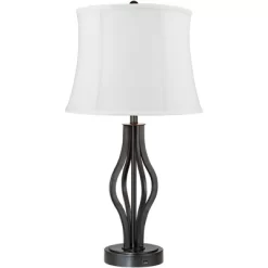 360 Lighting Heather Modern Industrial Table Lamps 25 3/4" High Set Of 2 Dark Iron With USB Charging Port White Softback Drum Shade For Bedroom Desk -Lighting Specialty Shop GUEST 561a263d adf3 4a50 a21d bec7d9e7491b