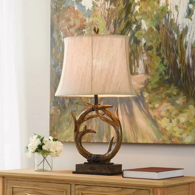Dalton Brown Antler Table Lamp With Beige Hardback Fabric Shade - StyleCraft 3 Dalton Brown Antler Table Lamp With Beige Hardback Fabric Shade - StyleCraft - Image 3