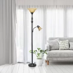 2 Light Restoration Mother Daughter Floor Lamp With Amber Marble Glass Shade Brown - Elegant Designs -Lighting Specialty Shop GUEST 5664b640 8f0b 40cd 840f 090b87be80df