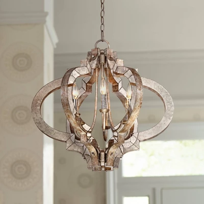 Possini Euro Design Ornament Aged Silver Gold Bronze Chandelier 23 1/4" Wide Industrial 6-Light Fixture For Dining Room Foyer Kitchen Island Entryway 1 Possini Euro Design Ornament Aged Silver Gold Bronze Chandelier 23 1/4" Wide Industrial 6-Light Fixture For Dining Room Foyer Kitchen Island Entryway
