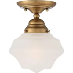 Regency Hill Schoolhouse Floating Modern Farmhouse Ceiling Light Semi Flush Mount Fixture 7" Wide Brass White Glass Shade For Bedroom Living Room Home -Lighting Specialty Shop GUEST 57bf5865 af6e 483d a666 286de7e76a72