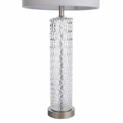 Diamond Textured Glass Table Lamp With Brushed Steel Base Gray - StyleCraft