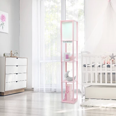 Floor Lamp Etagere Organizer Storage Shelf With 2 USB Charging Ports And Linen Shade - Simple Designs 3 Floor Lamp Etagere Organizer Storage Shelf With 2 USB Charging Ports And Linen Shade - Simple Designs - Image 3