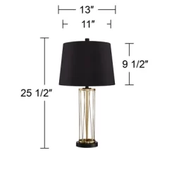 360 Lighting Nathan Modern Table Lamps 25 1/2" High Set Of 2 Gold Metal With USB Charging Ports Black Drum Shade For Bedroom Living Room Home Desk -Lighting Specialty Shop GUEST 59752d0d bf32 4826 a355 86c1db367ead