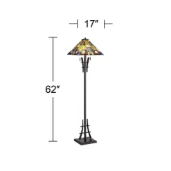 Robert Louis Tiffany Asian-Inspired Floor Lamp 62" Tall Bronze Iron Tiffany Style Jewel Tone Art Glass Shade For Living Room Reading Bedroom Office -Lighting Specialty Shop GUEST 5ae787c4 5387 4415 821e 569f24c41b34
