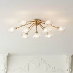 Possini Euro Design Spheres Modern Ceiling Light Flush Mount Fixture 28" Wide Warm Brass 9-Light LED Clear Globe Glass For Bedroom Kitchen Living Room