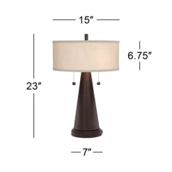 Franklin Iron Works Craig Rustic Farmhouse Accent Table Lamps 23" High Set Of 2 Bronze With USB Charging Port Natural Drum Shade For Bedroom Desk -Lighting Specialty Shop GUEST 5e25fc59 2f01 4550 adeb 3b54dc0aa52a