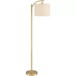 360 Lighting Modern Downbridge Floor Lamp 61 1/2" Tall Warm Gold Metal Off-White Linen Drum Shade For Living Room Reading Bedroom -Lighting Specialty Shop GUEST 600eb201 2466 49b5 8dfc a11f9b237f06