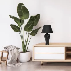 20.08" Traditional Ceramic Texture Imprint Winding Table Desk Lamp With Matching Fabric Shade Black - Creekwood Home -Lighting Specialty Shop GUEST 60f8a662 ce26 482b ae08 a9c2539dac45