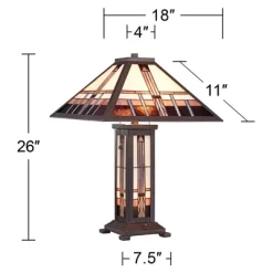 Robert Louis Tiffany Alfred Mission Table Lamp 26" High Bronze With Nightlight Stained Art Glass Shade For Bedroom Living Room Bedside Nightstand Home -Lighting Specialty Shop GUEST 6384c58a 7dc9 4341 9478 70a4c19c9db0