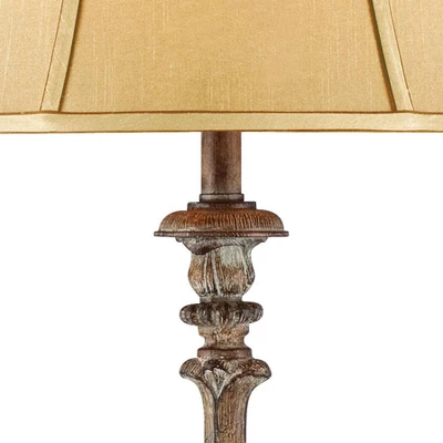 Regency Hill Rustic Floor Lamp 62" Tall French Faux Wood Antique Candlestick Beige Silk Bell Shade For Living Room Reading Bedroom Office 2 Regency Hill Rustic Floor Lamp 62" Tall French Faux Wood Antique Candlestick Beige Silk Bell Shade For Living Room Reading Bedroom Office - Image 2