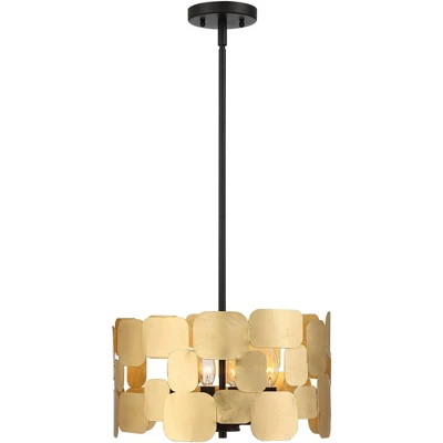 Possini Euro Design Stella Black Pendant Chandelier 15" Wide Modern Gold Leaf Drum Shade 4-Light Fixture For Dining Room House Foyer Kitchen Island 5 Possini Euro Design Stella Black Pendant Chandelier 15" Wide Modern Gold Leaf Drum Shade 4-Light Fixture For Dining Room House Foyer Kitchen Island - Image 5
