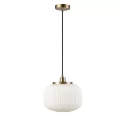 Novogratz X Globe Lily 1-Light Matte Brass Pendant Lighting With Frosted Ribbed Glass Shade - Globe Electric -Lighting Specialty Shop GUEST 65908148 d492 47e9 8ce2 888f5d183191
