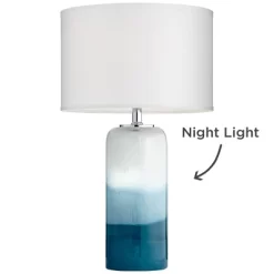 Possini Euro Design Modern Table Lamp With USB Charging Port And Nightlight LED 25" High Blue Art Glass White Shade For Bedroom Desk (Color May Vary) -Lighting Specialty Shop GUEST 659e57a3 285c 4840 ace2 83a725c89586