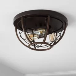 15.75" 3-Light Lyla Rustic Farmhouse Iron LED Flush Mount Wood Finished/Oil Rubbed Bronze - JONATHAN Y -Lighting Specialty Shop GUEST 684b2be3 dbd1 4cc5 a018 077015c53c39