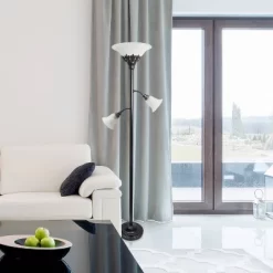 Torchiere Floor Lamp With 2 Reading Lights And Scalloped Glass Shades Restoration Bronze/White - Lalia Home -Lighting Specialty Shop GUEST 68d80fe2 693f 4498 89c4 8768faec99f2