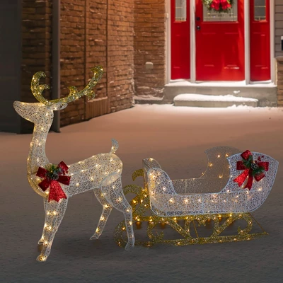 Northlight 48" LED Lighted Glitter Reindeer With Sleigh Outdoor Christmas Decoration 1 Northlight 48" LED Lighted Glitter Reindeer With Sleigh Outdoor Christmas Decoration