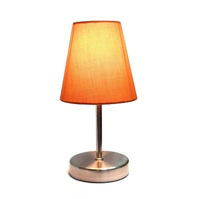 10.5" Petite Metal Stick Bedside Table Desk Lamp In Sand Nickel With Fabric Shade Orange - Creekwood Home 1 10.5" Petite Metal Stick Bedside Table Desk Lamp In Sand Nickel With Fabric Shade Orange - Creekwood Home