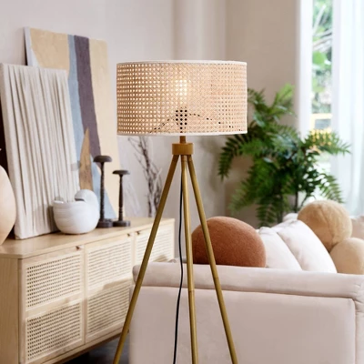 60" Sandy Faux Wood Floor Lamp With Rattan Shade - Globe Electric 8 60" Sandy Faux Wood Floor Lamp With Rattan Shade - Globe Electric - Image 8