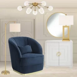 360 Lighting Modern Downbridge Floor Lamp 61 1/2" Tall Warm Gold Metal Off-White Linen Drum Shade For Living Room Reading Bedroom -Lighting Specialty Shop GUEST 70b61014 609d 45ed aed5 c2c8706c1013