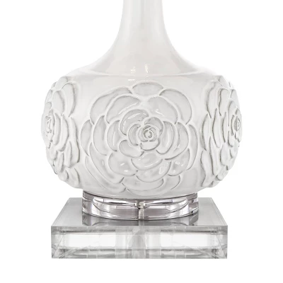 Possini Euro Design Natalia Modern Country Cottage Table Lamp With Square Riser 28 1/2" Tall White Floral Ceramic Drum Shade For Bedroom Living Room 3 Possini Euro Design Natalia Modern Country Cottage Table Lamp With Square Riser 28 1/2" Tall White Floral Ceramic Drum Shade For Bedroom Living Room - Image 3