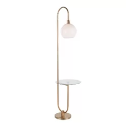 Trombone Contemporary/Glam Floor Lamp With Metal And Glass Shelf Gold (Includes LED Light Bulb) - LumiSource