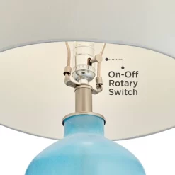 360 Lighting Modern Table Lamps 27 3/4" Tall Set Of 2 With USB Charging Port Blue Glass White Drum Shade For Living Room Bedroom -Lighting Specialty Shop GUEST 73beb6e4 67bc 4763 82a4 d7bc62cd0d2b