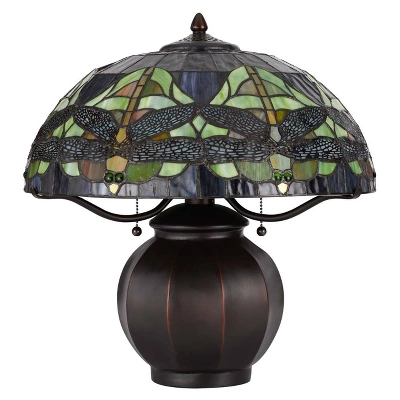 18.25" Metal Contemporary Mission Table Lamp With Tiffany Glass Shade - Cal Lighting 2 18.25" Metal Contemporary Mission Table Lamp With Tiffany Glass Shade - Cal Lighting - Image 2
