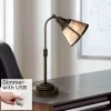 Regency Hill Rustic Farmhouse Desk Lamp 18 1/2" High With USB Dimmer Satin Bronze Metal Blond Mica Shade For Bedroom Living Room House Bedside Home