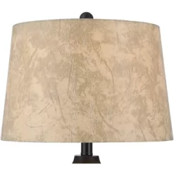 Franklin Iron Works Kaly Rustic Table Lamps With Square Risers 25" High Set Of 2 Oil Rubbed USB Charging Port Bronze Drum Shade For Living Room Desk