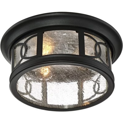 John Timberland Flush Mount Outdoor Ceiling Light Fixture Black 12" Seedy Glass For Exterior House Porch 5 John Timberland Flush Mount Outdoor Ceiling Light Fixture Black 12" Seedy Glass For Exterior House Porch - Image 5