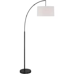 360 Lighting Cora Modern Arc Floor Lamp With Riser 76 1/2" Tall Black Metal White Linen Drum Shade For Living Room Reading Bedroom Office House Home -Lighting Specialty Shop GUEST 75b476f0 c070 41f8 b362 11d7091e972f