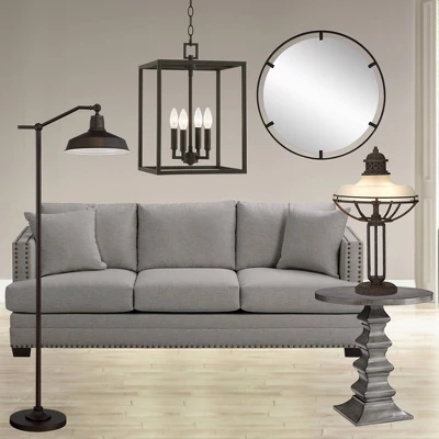 360 Lighting Kayne Rustic Farmhouse Floor Lamp Standing 61" Tall Satin Bronze Metal Downbridge Shade For Living Room Reading Bedroom Office House Home 7 360 Lighting Kayne Rustic Farmhouse Floor Lamp Standing 61" Tall Satin Bronze Metal Downbridge Shade For Living Room Reading Bedroom Office House Home - Image 7