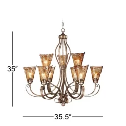 Franklin Iron Works Amber Scroll Golden Bronze Large Chandelier 35 1/2" Wide Rustic Art Glass 9-Light Fixture For Dining Room House Kitchen Island -Lighting Specialty Shop GUEST 76c808b7 e002 4e29 bb7f f39c676b4866
