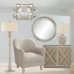 Barnes And Ivy Woodway Modern Farmhouse Ceiling Light Flush Mount Fixture 15 3/4" Wide Brushed Nickel Wood Grain 4-Light For Bedroom Living Room House -Lighting Specialty Shop GUEST 76d2cfbc fb3a 4591 acc3 96e5efdc9945