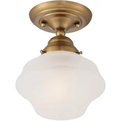 Regency Hill Schoolhouse Floating Modern Farmhouse Ceiling Light Semi Flush Mount Fixture 7" Wide Brass White Glass Shade For Bedroom Living Room Home -Lighting Specialty Shop GUEST 785dc7e2 95ea 4e7b 8deb d0fd2a55e786