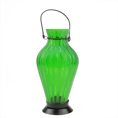 Northlight 9.5" Frosted Green Ribbed Vase Glass Bottle Tea Light Candle Lantern Decoration 1 Northlight 9.5" Frosted Green Ribbed Vase Glass Bottle Tea Light Candle Lantern Decoration