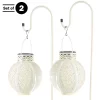Set Of 2 Solar Outdoor Lights - Hanging Or Tabletop Rechargeable LED Lantern Set With 2 Shepherd Hooks For Outdoor Decor By Pure Garden (White)