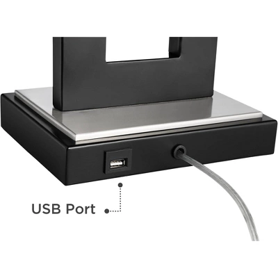 360 Lighting Neil Modern Table Lamp With Black Marble Riser 26" High Two Tone USB Charging Port White Rectangular Shade For Bedroom House Home Desk 4 360 Lighting Neil Modern Table Lamp With Black Marble Riser 26" High Two Tone USB Charging Port White Rectangular Shade For Bedroom House Home Desk - Image 4