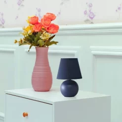 8.66" Petite Ceramic Orb Base Bedside Table Desk Lamp With Matching Tapered Drum Fabric Shade Blue - Creekwood Home -Lighting Specialty Shop GUEST 79bfa767 48e7 42f7 b46f e9b74e433281