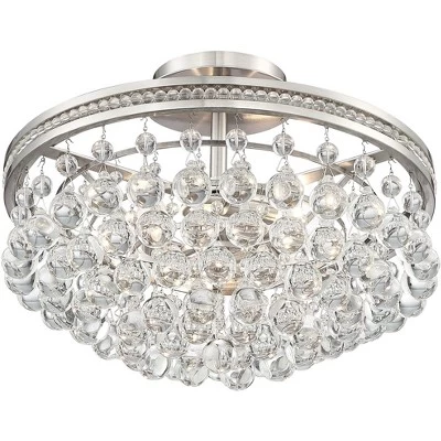 Vienna Full Spectrum Wohlfurst Modern Ceiling Light Semi Flush Mount Fixture 16" Wide Brushed Nickel 3-Light Clear Crystal For Bedroom Living Room 4 Vienna Full Spectrum Wohlfurst Modern Ceiling Light Semi Flush Mount Fixture 16" Wide Brushed Nickel 3-Light Clear Crystal For Bedroom Living Room - Image 4