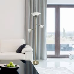 Torchiere Floor Lamp With 2 Reading Lights And Scalloped Glass Shades Antique Brass - Lalia Home -Lighting Specialty Shop GUEST 7a7a6b48 e826 43f1 be9d a87a2c0eee2d