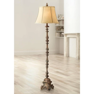 Regency Hill Rustic Floor Lamp 62" Tall French Faux Wood Antique Candlestick Beige Silk Bell Shade For Living Room Reading Bedroom Office 1 Regency Hill Rustic Floor Lamp 62" Tall French Faux Wood Antique Candlestick Beige Silk Bell Shade For Living Room Reading Bedroom Office