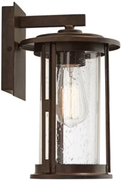 Franklin Iron Works Vintage Industrial Outdoor Wall Light Fixture Bronze Lantern 10 1/2" Seeded Glass Cylinder For Exterior Porch -Lighting Specialty Shop GUEST 7bc9e2c2 bf7a 48c6 b720 cc6252794b18