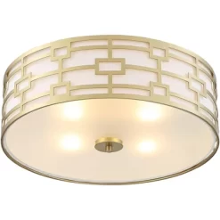 Stiffel Modern Art Deco Ceiling Light Flush Mount Fixture Gold 18" Wide Open Grid Fabric Drum Shade Bedroom Kitchen -Lighting Specialty Shop GUEST 7c2f529b 1d9a 453e 9ef9 f4aff6faa1c6
