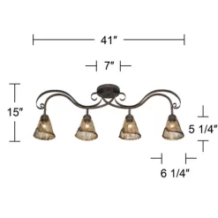 Pro Track 4-Head Ceiling Track Light Fixture Kit Adjustable Brown Bronze Finish Organic Amber Glass Western Kitchen Bathroom Living Room 41" Wide -Lighting Specialty Shop GUEST 7c81d4e5 d4e1 460e a608 15f4804b8e04
