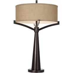 Franklin Iron Works Tremont Modern Mid Century Table Lamps 31 1/2" Tall Set Of 2 Rich Bronze Iron Burlap Fabric Drum Shade For Bedroom Living Room -Lighting Specialty Shop GUEST 7d950198 1e19 48b9 a694 0f1fe1fad500