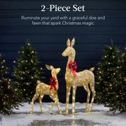 Best Choice Products 2-Piece Lighted Christmas Deer Set Outdoor Yard Decoration With 210 LED Lights, Stakes
