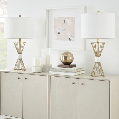 27" Gold Metal Wire With Marble Table Lamp - Nourison 4 27" Gold Metal Wire With Marble Table Lamp - Nourison - Image 4